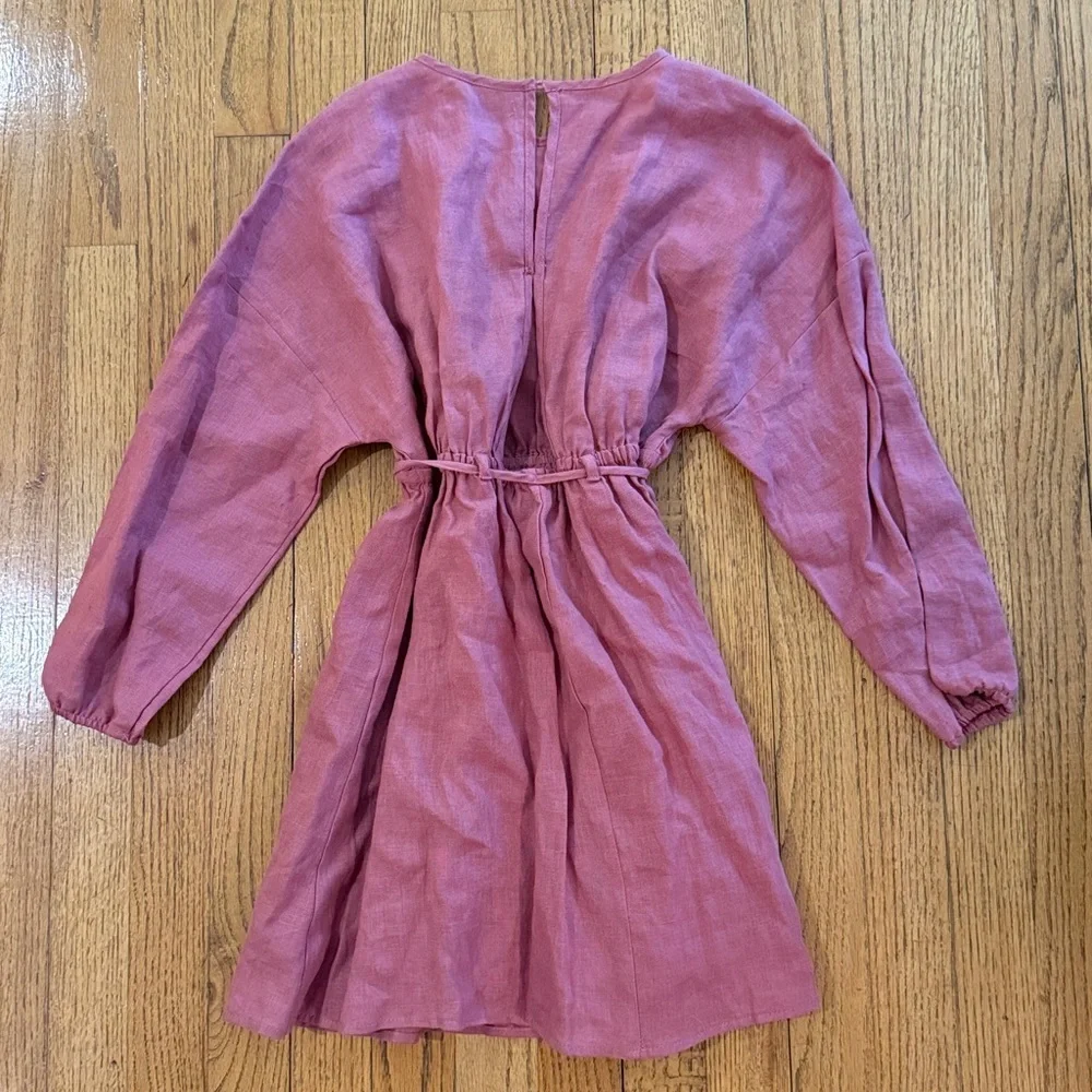 Zara Linen Mauve Tie Waist Back Cut Out Dress Girls 10 year